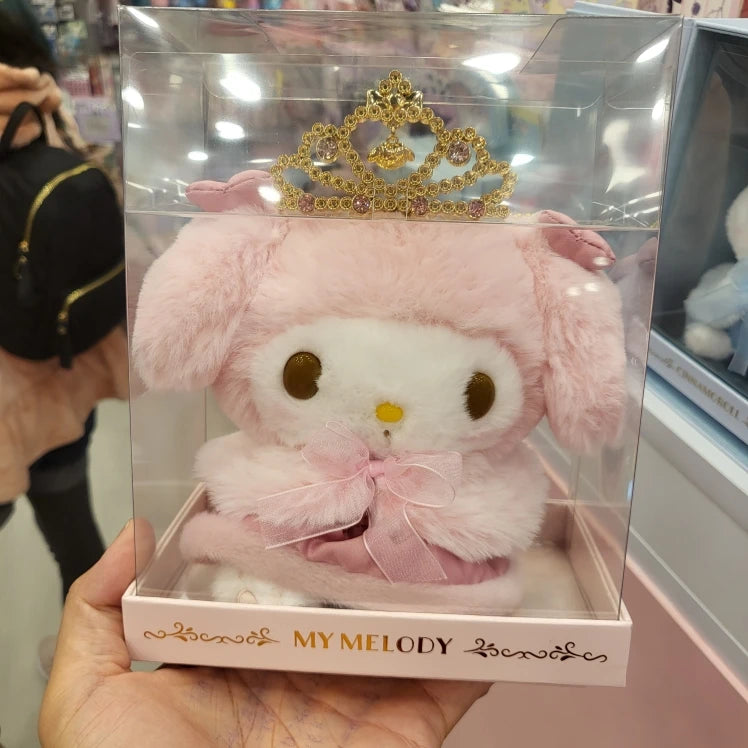 Sanrio Cartoon Diamond Sparkle Crown Collection Kitty Cat Kurumi Cinnamoroll Mymelody Kuromi Plush Anime Toys for Girl Gift