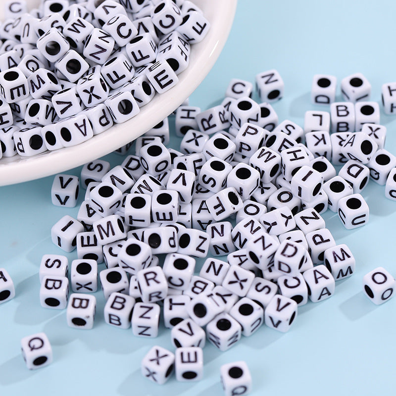 DIY Beaded Children's Early Education, Rainbow Rubber Band Accessories 6 * 6mm Acrylic Letter Beads Square Beads Loom