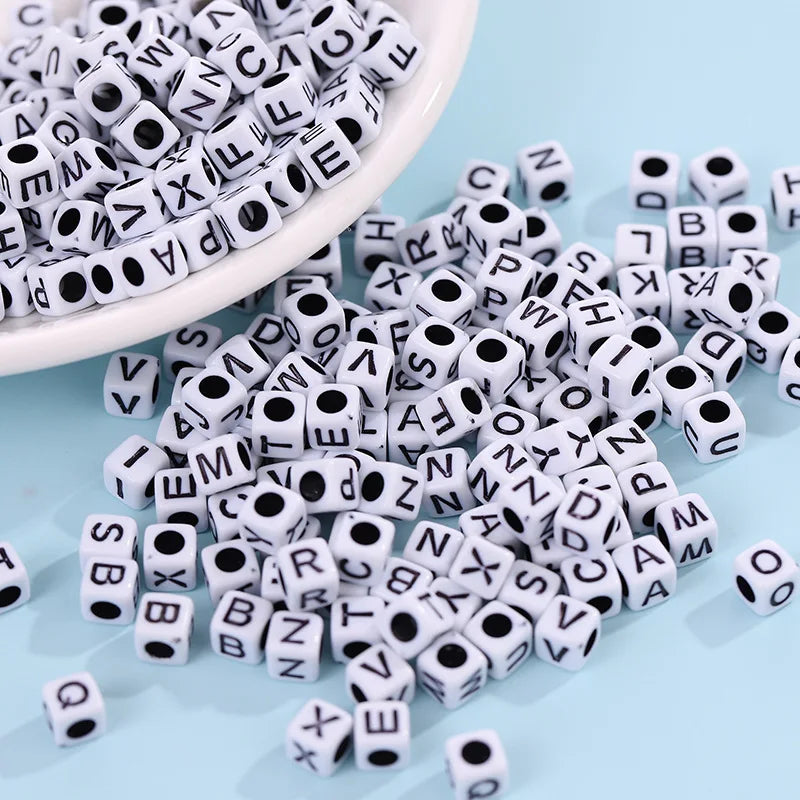 DIY Beaded Children's Early Education, Rainbow Rubber Band Accessories 6 * 6mm Acrylic Letter Beads Square Beads Loom