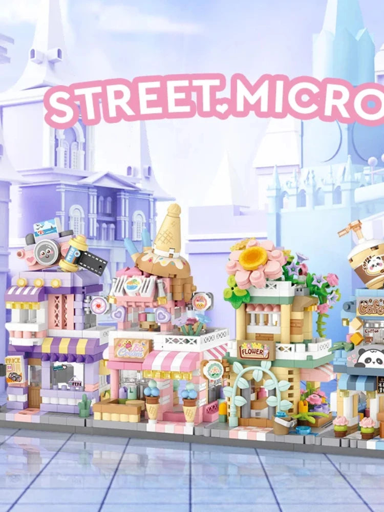 City Street View Building Block Set DIY Ice Cream Coffee Flower Shop Model Building Toy Ideal for Home Decor and Holiday Gifts