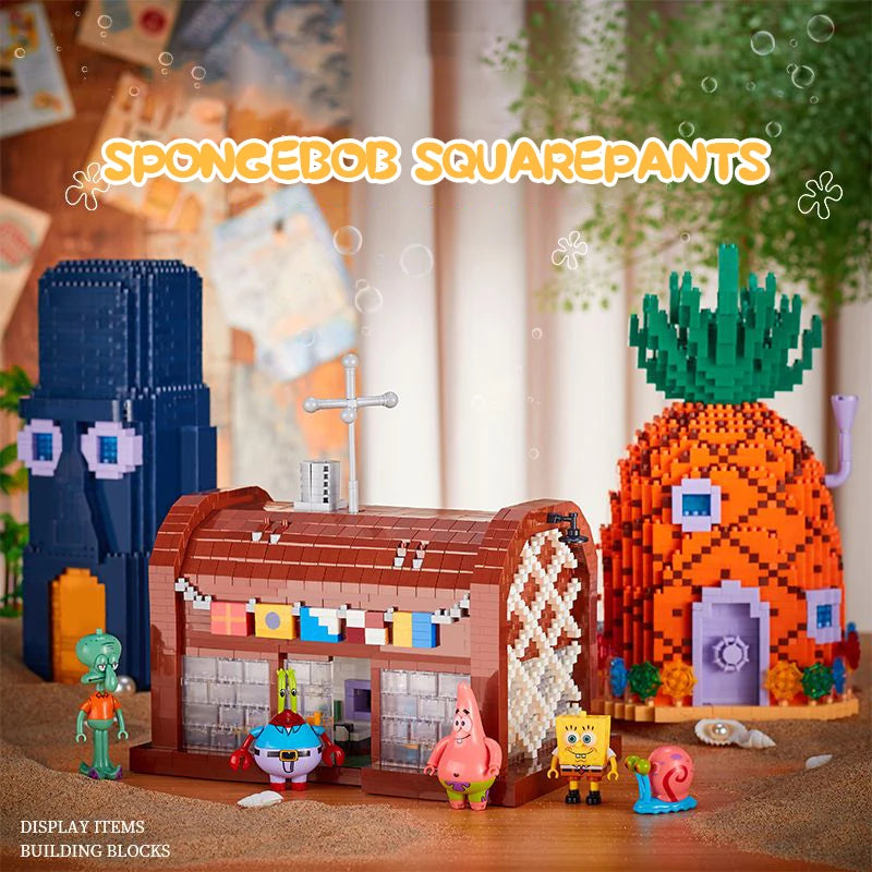 SpongeBob SquarePants Series Building Blocks Krusty Krab Pineapple House Resurrection Island Portrait House Model Bricks Kid Toy