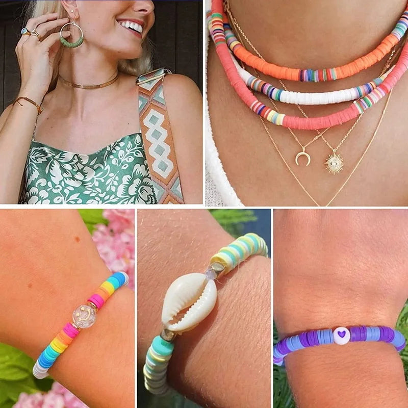 Rainbow Color Flat Chip Beads For Boho Bracelet Necklce Making Letter Beads Accessories Kit DIY Toys for Kids Adult Xmas Gift