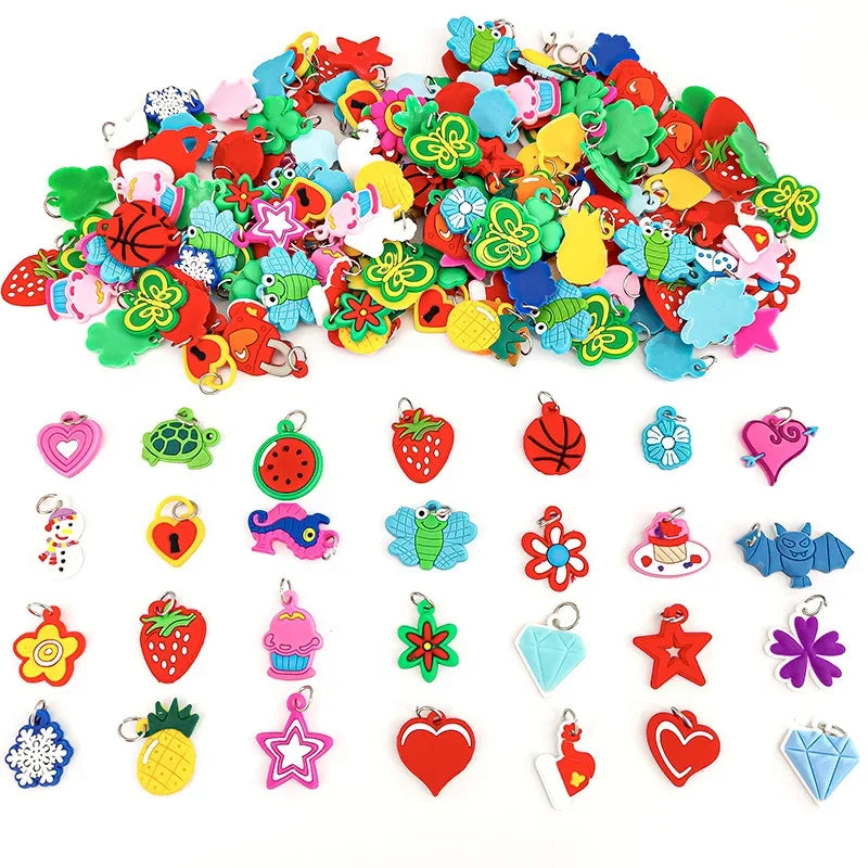 Soft Glue DIY Cartoon Colorful Animal Flower Bead Pendants Colorful Rubber Loom Band Bracelet Jewelry Making Beads Toy Beads Set