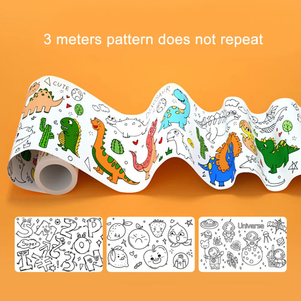 Children Drawing Roll Sticky Color Filling Paper DIY Painting Graffiti Scroll Coloring Paper Rolls for Kids Educational Toy Gift