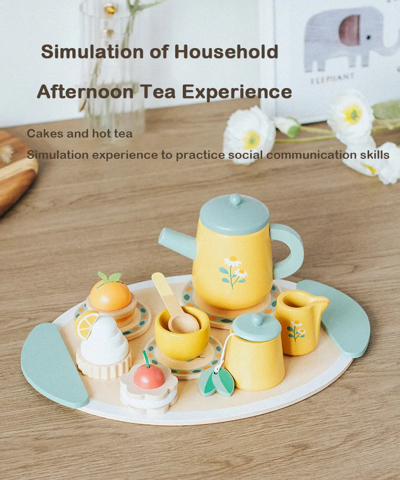 Children's Simulation Royal Afternoon Tea Toys, Early Learning Educational Toys, Wooden Simulation Dessert Cake, Role Playing