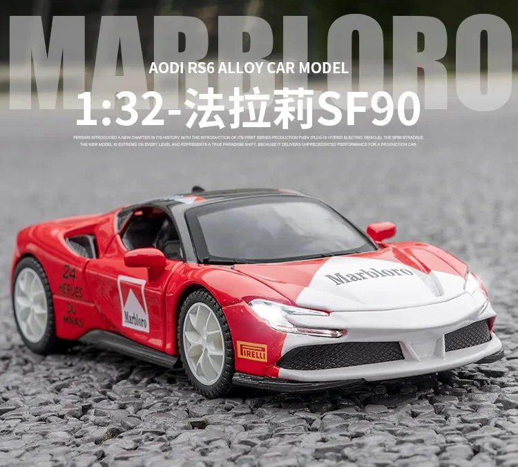 1:32 Ferrari SF90 sports car Diecast Metal Alloy Model Car Sound Light Pull Back Collection Toy Gifts