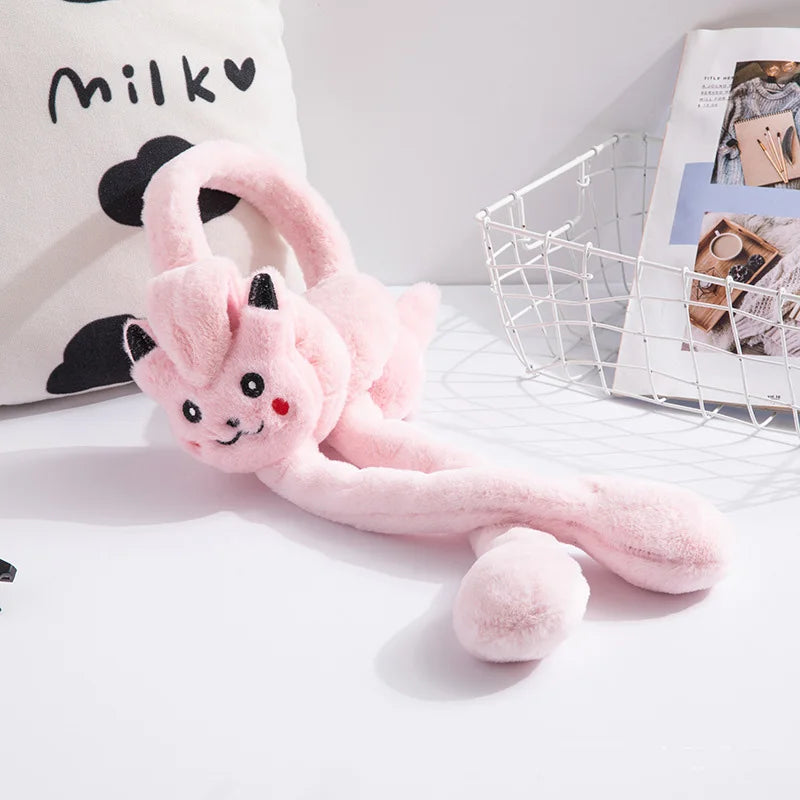 Pikachu Ears Can Move Earmuffs Cute Jumping Bunny Ears Moving Earmuffs Plush Winter Warm Earmuffs Headphone Personality Gift