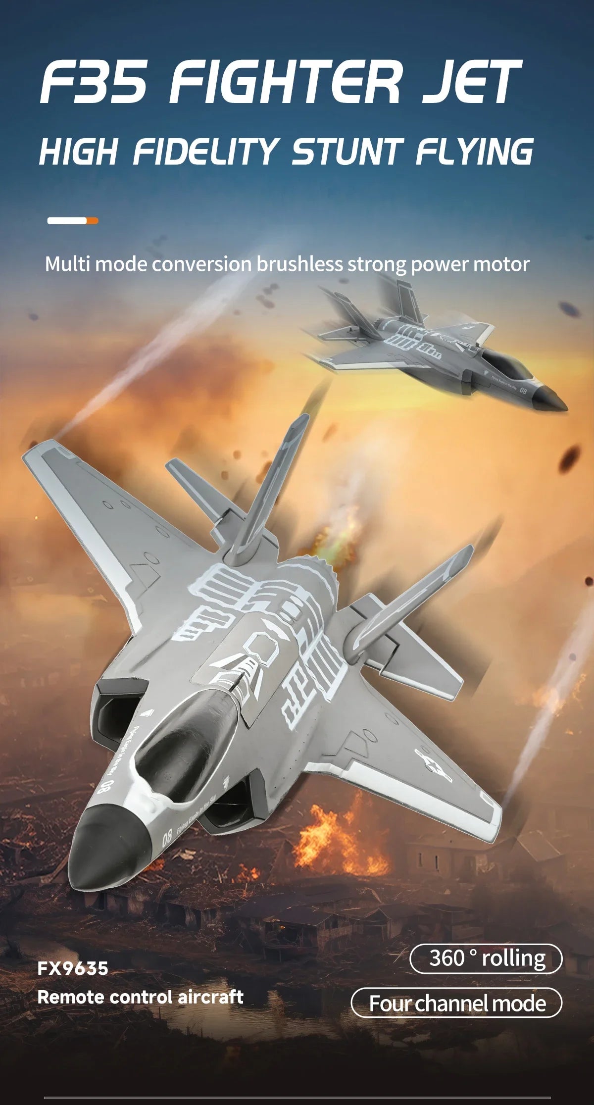FX9635 RC Plane F35 4CH Fighter Jet Remote Control Airplane High Brushless Stunt Flying Glider Model Toys for Adults Boys Gift