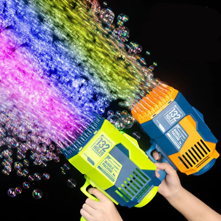 Bubble Gun Rocket 132 Holes Soap Bubbles Machine Gun Shape Automatic Blower With Light Toys For Kids Pomperos Childrens Day Gift