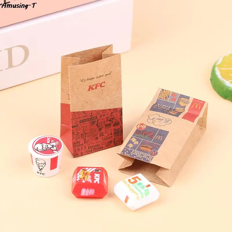 1Set Dollhouse Miniature Food Fastfood Mini KFC Family Bucket McDonald Bucket Modle Toys Pretend Play Doll House Decor
