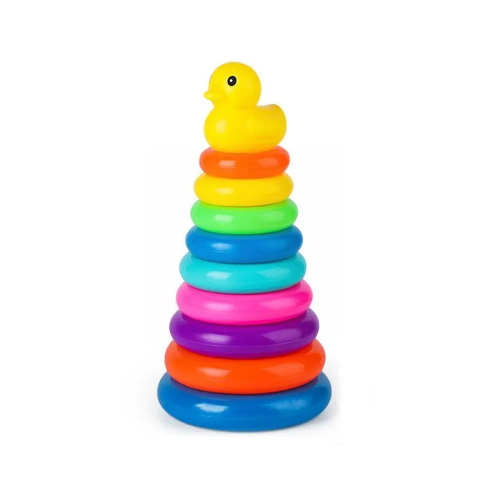 Adorable Yellow Duck Toy Color Stacking Rings Tower Toy Kids Toddler Bath Tub Play Toy Gift Baby Elatric Toys Stacking Cups