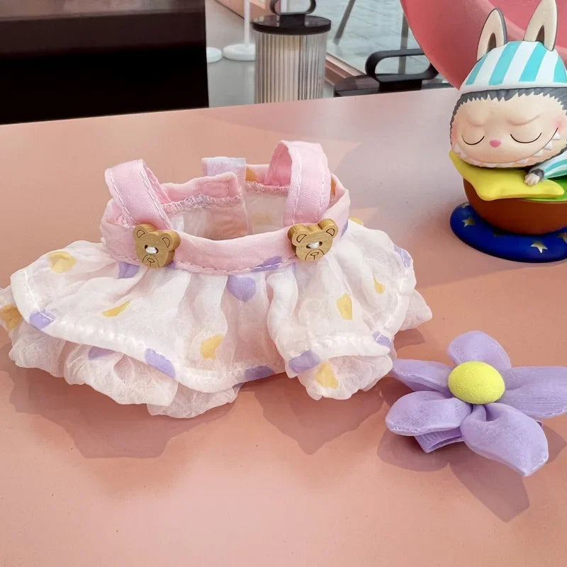 Cute Mini Plush Doll'S Clothes Outfit Accessories For Korea Kpop Exo Labubu II Idol Dolls Wrinkle dress Clothing DIY Kid Gift