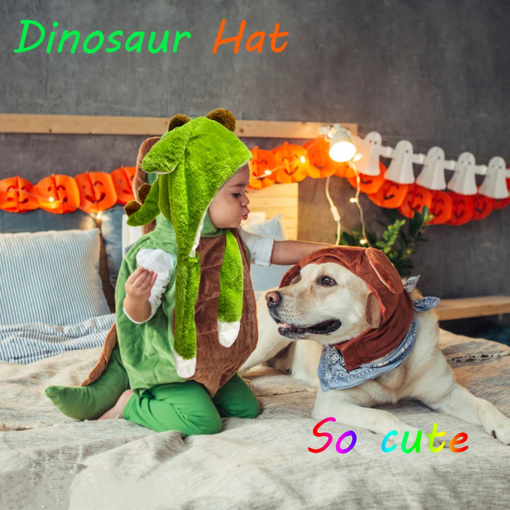 Dinosaur Ear Move Hat Animal Plush Bunny Ears Moving Jumping Up Dress Up Cosplay Party for Kids Adult Halloween Christmas Gift