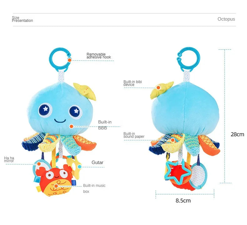 Baby Hanging Rattle Toys Plush Soft Animal Stuffed Handbells Educational Infant Development Handle Toys for Stroller Crib