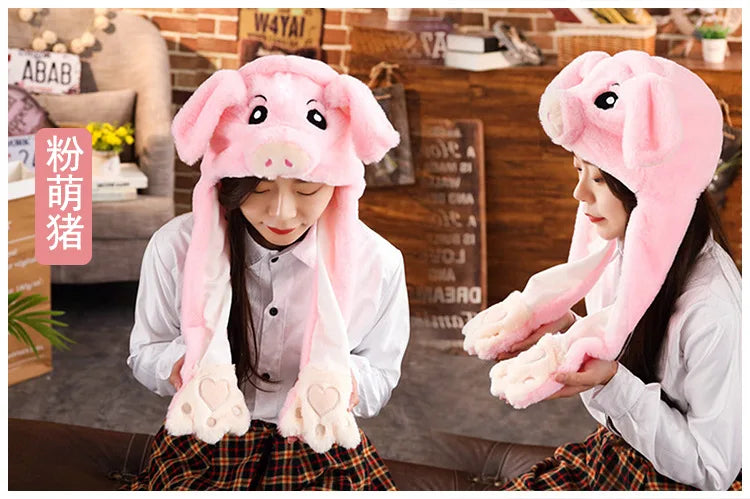 Cute Bunny Ear Moving Hat Animal Plush Hat Jumping up Moving Ears Pop Up Funny Cap Dress Up for Adult Kids Cosplay Party Hat