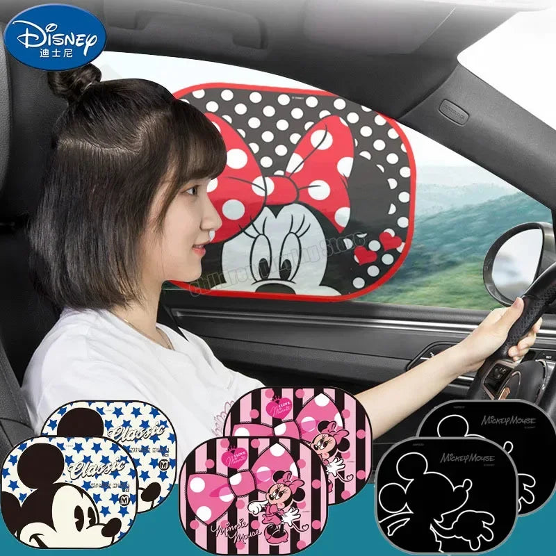 2pcs Disney Mickey Mouse Car Curtain Car Accessories Front Window Sunshade  Shades Rear Window Sunshades Cover Mesh Visor Shield