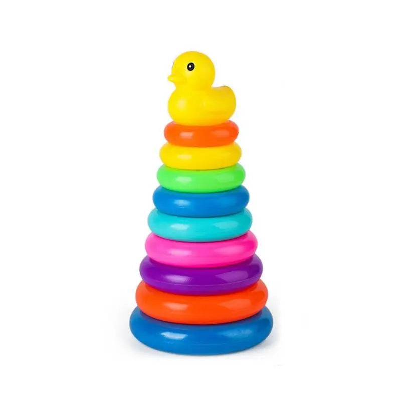 Adorable Yellow Duck Toy Color Stacking Rings Tower Toy Kids Toddler Bath Tub Play Toy Gift Baby Elatric Toys Stacking Cups