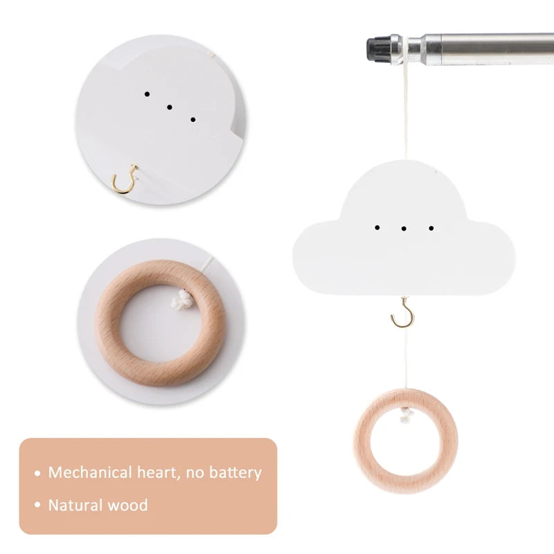 Baby Wooden Cloud Bed Bell Rattle Holder Bracket Mobile Hanging Rattle Toys Arm Bracket for 0-12 Months Newborn Crib Decoration