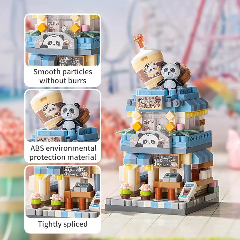 City Street View Building Block Set DIY Ice Cream Coffee Flower Shop Model Building Toy Ideal for Home Decor and Holiday Gifts