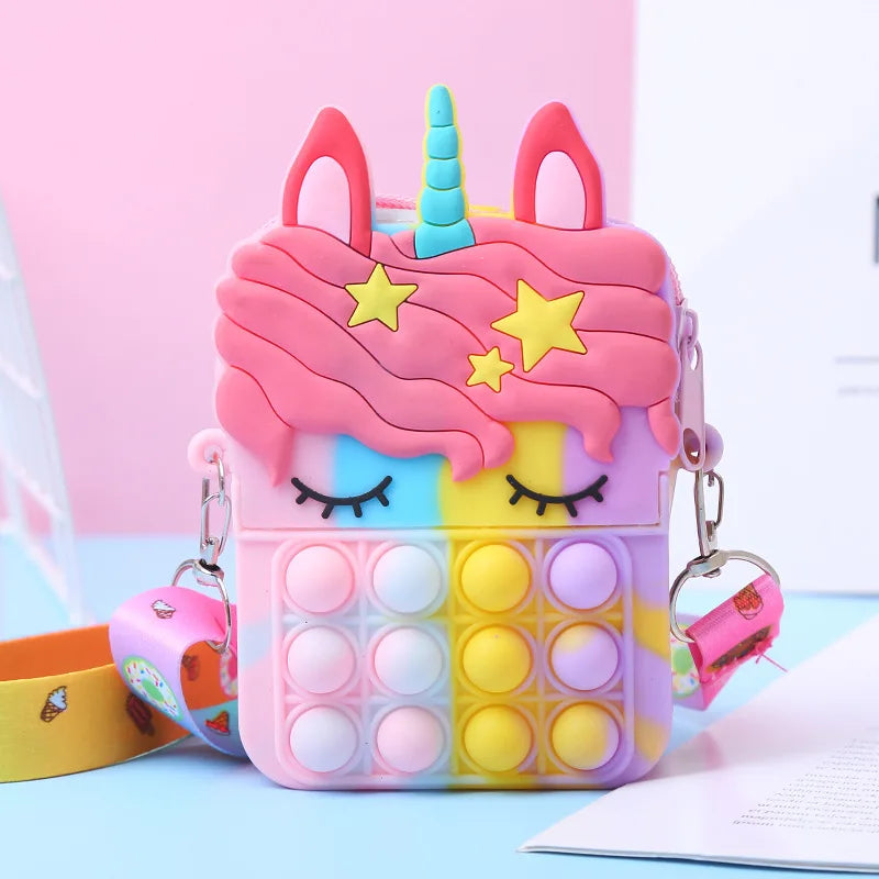 Rainbow Unicorn Bag Fidget Toys for Girls Decompression Stress Relief Funny Messenger Bag Coin Purse Children Gifts Juguetes