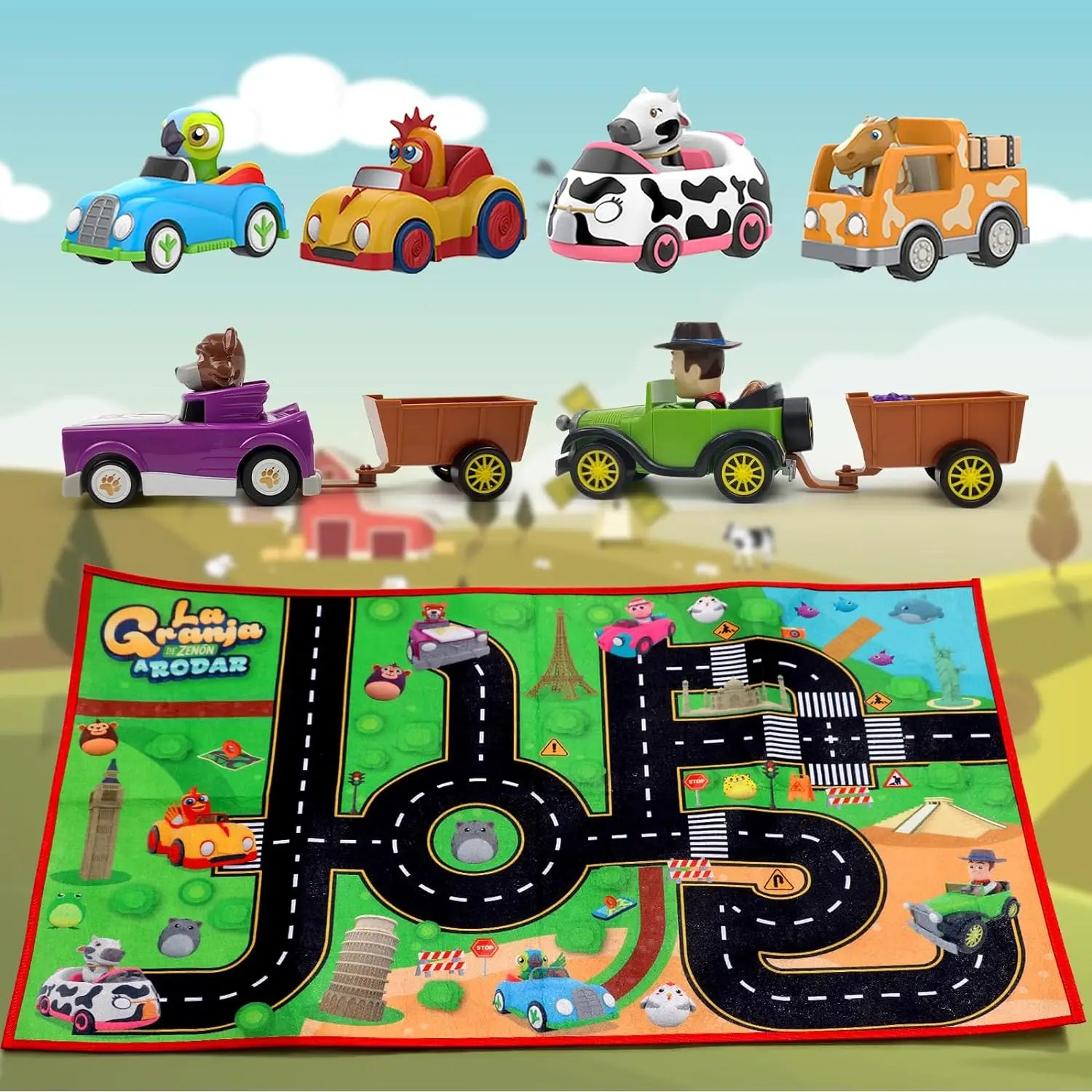 La Granja De Zenon Kids Toy Car Bartolito Car Pull Back Car Toys Inertia Car Set Boys Girls Toys 1-3 Years Old Birthday Gift