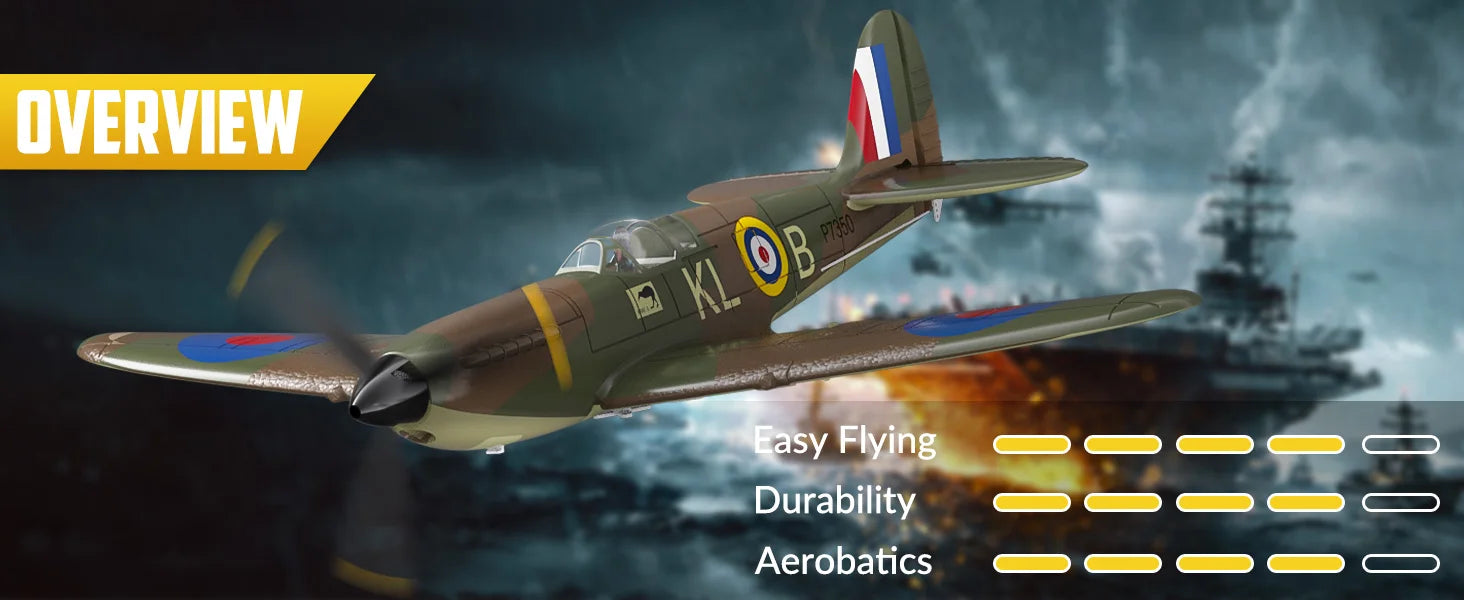 Spitfire RC Plane 2.4G 4CH  EPP 400mm Fixed Wingspan Remote Control Fighter One-key Aerobatic RTF 761-12 RC Aircraft