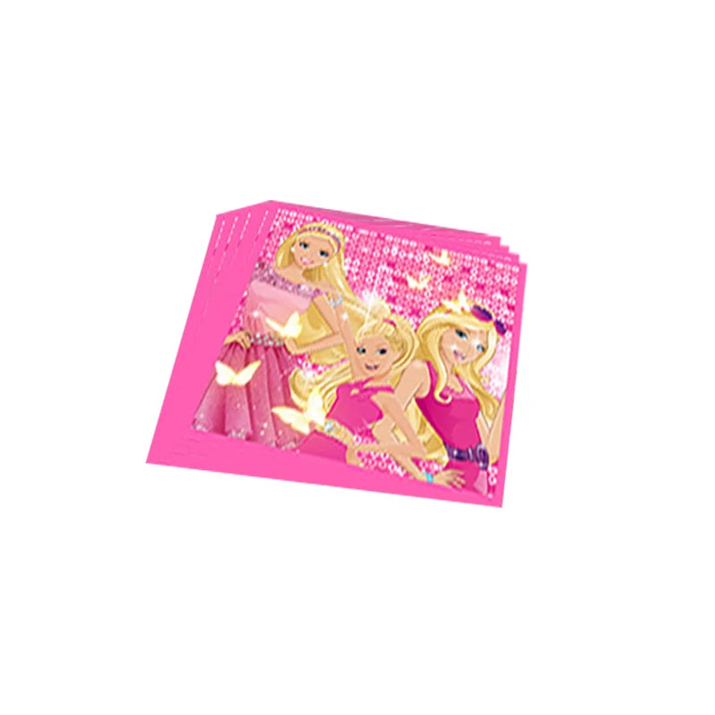 Barbie Birthday Party Supplies Pink Girl Disposable Tableware Banner Cupcake Topper Background Princess Balloons Gift Bag