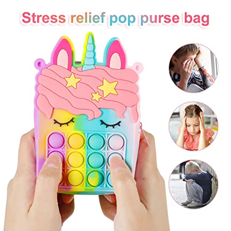 Rainbow Unicorn Bag Fidget Toys for Girls Decompression Stress Relief Funny Messenger Bag Coin Purse Children Gifts Juguetes