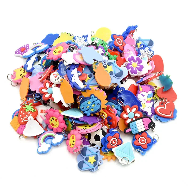 Soft Glue DIY Cartoon Colorful Animal Flower Bead Pendants Colorful Rubber Loom Band Bracelet Jewelry Making Beads Toy Beads Set