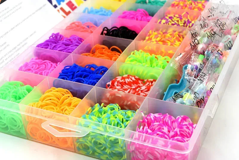 10000pcs Rubber Loom Bands Kits Beads Toys Set Hand Knitting Machine Handmade DIY Rainbow Weave Color Bracelet Girl Gift