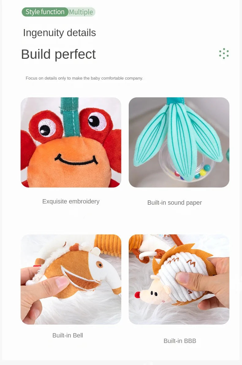 Baby Hanging Rattle Toys Plush Soft Animal Stuffed Handbells Educational Infant Development Handle Toys for Stroller Crib