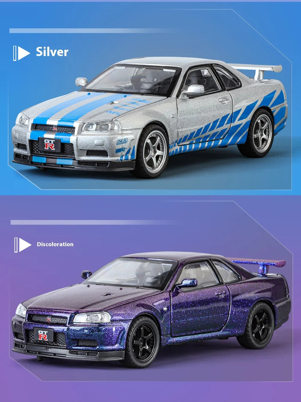 1:32 Nissan GTR R34 Skyline Supercar Alloy Metal Diecast Car Model Sound & Light Holiday Boyfriend Gift Collect Hobby Ornaments