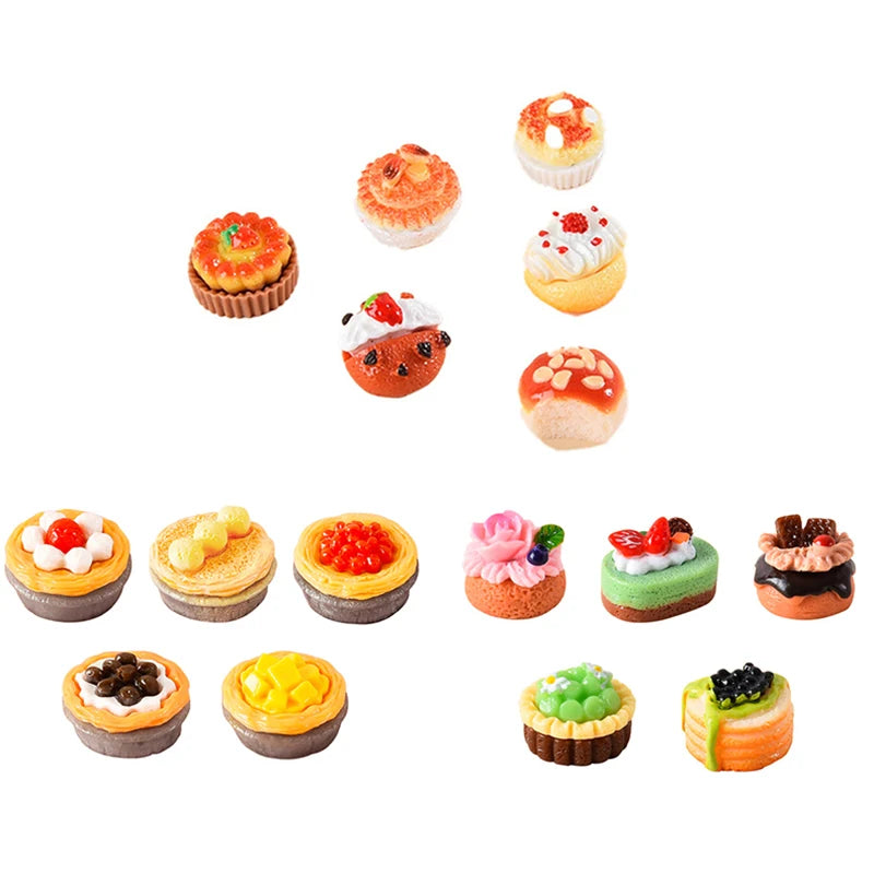 1Set 1:12 Dollhouse Miniature Fruit Cake Egg Tart Bread Dessert Model Kitchen Food Decor Toy Doll House Accessories