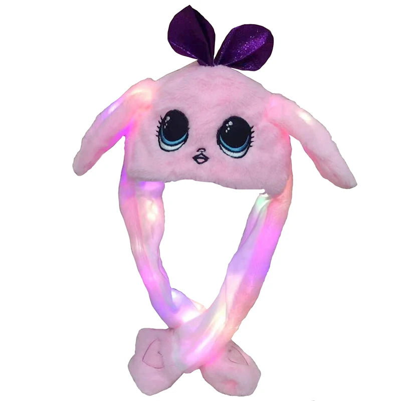 LED Light Bunny Ear Moving Hat Cute Animal Hat with Luminous Jumping up Plush Moving Ears Cap for Kids Funny Cosplay Party Hat