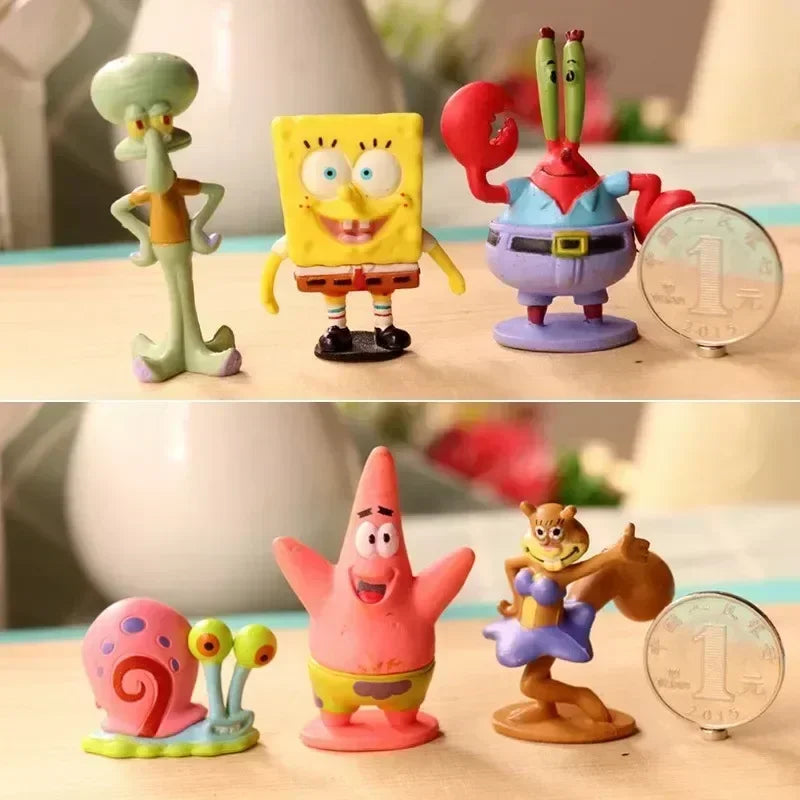 6pcs/set 5.6CM Spongebob Action Figures Cartoon Movie Mini Dolls Children Birthday Gifts Set