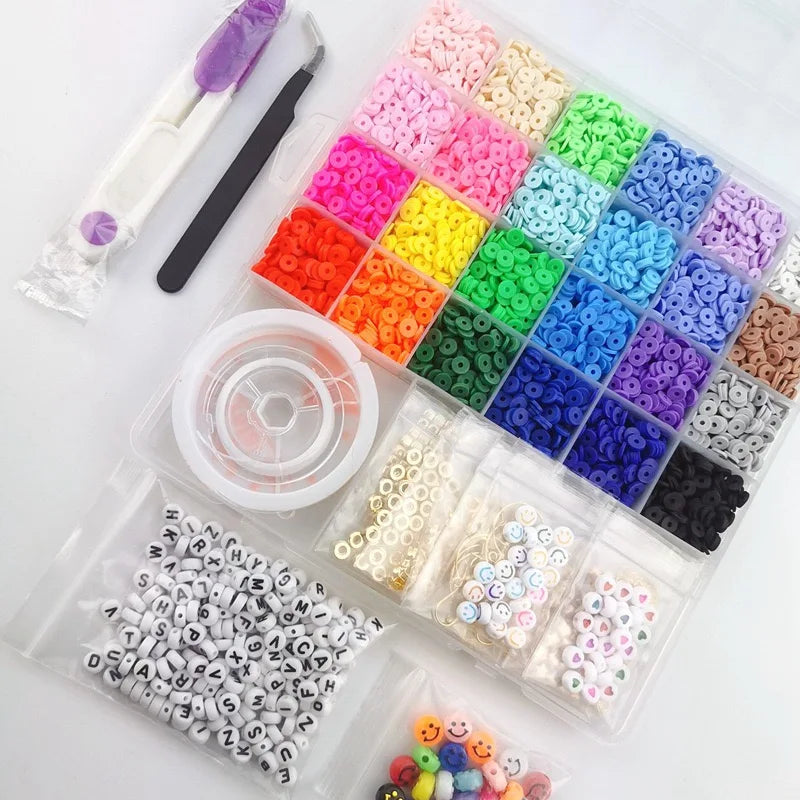 Rainbow Color Flat Chip Beads For Boho Bracelet Necklce Making Letter Beads Accessories Kit DIY Toys for Kids Adult Xmas Gift