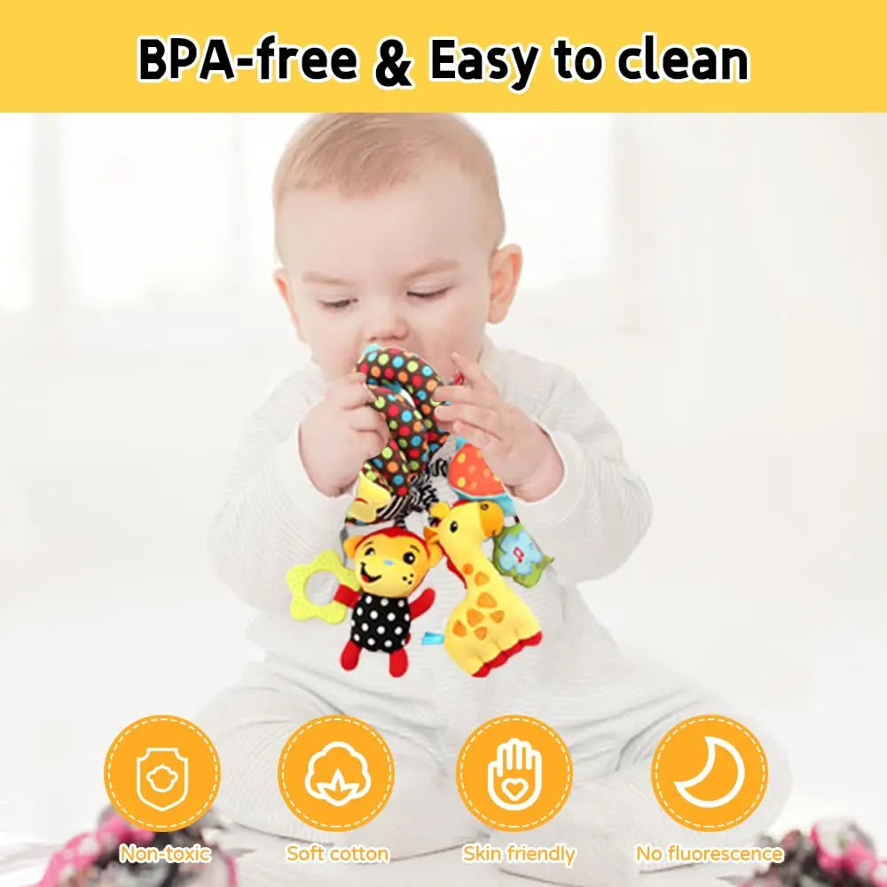 Baby Car Seat Stroller Spiral Hanging Toys Sensory 0-12 Months Newborn Toys Crib Bassinet Mobile Music Box BB Squeaker Rattles