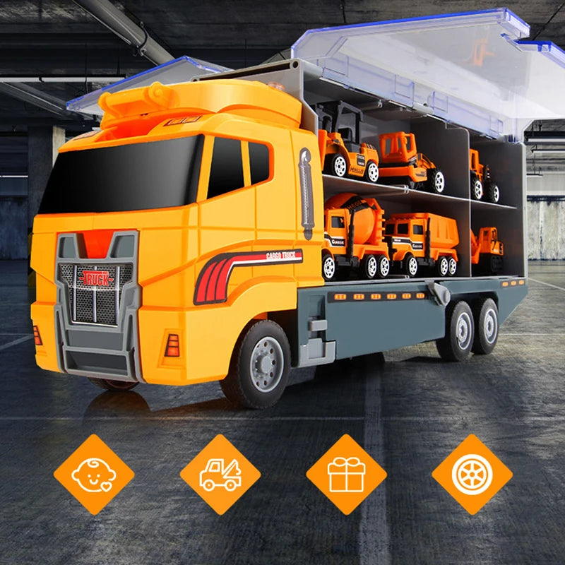 Big Construction Car with 6pcs Mini Cars Kids Toy Container Transporter Engineering Vehicle Fire Truck Racing Car Children Gifts