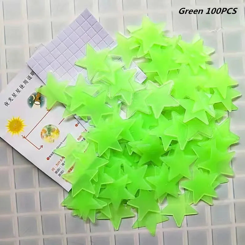 3D Hollow Star Energy Storage Fluorescent Glow In The dark Luminous On Wall Stickers For Kids Room living Room Decal