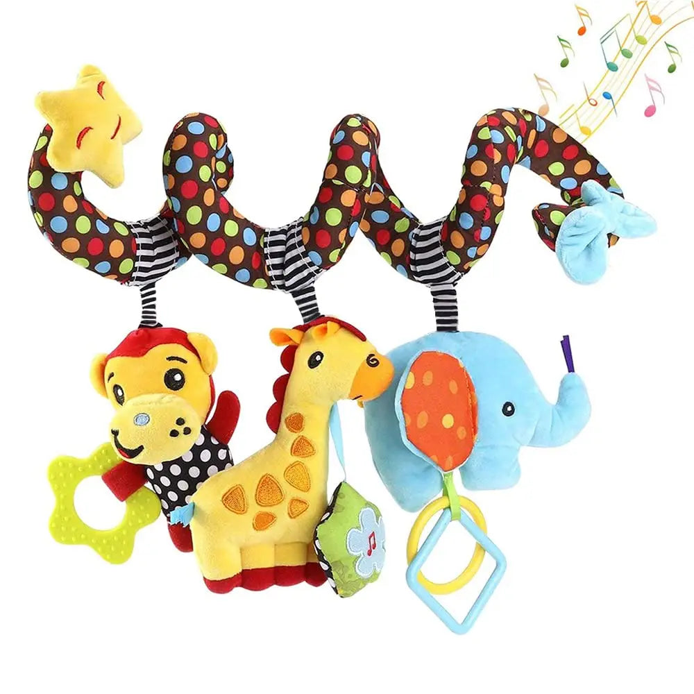 Baby Car Seat Stroller Spiral Hanging Toys Sensory 0-12 Months Newborn Toys Crib Bassinet Mobile Music Box BB Squeaker Rattles