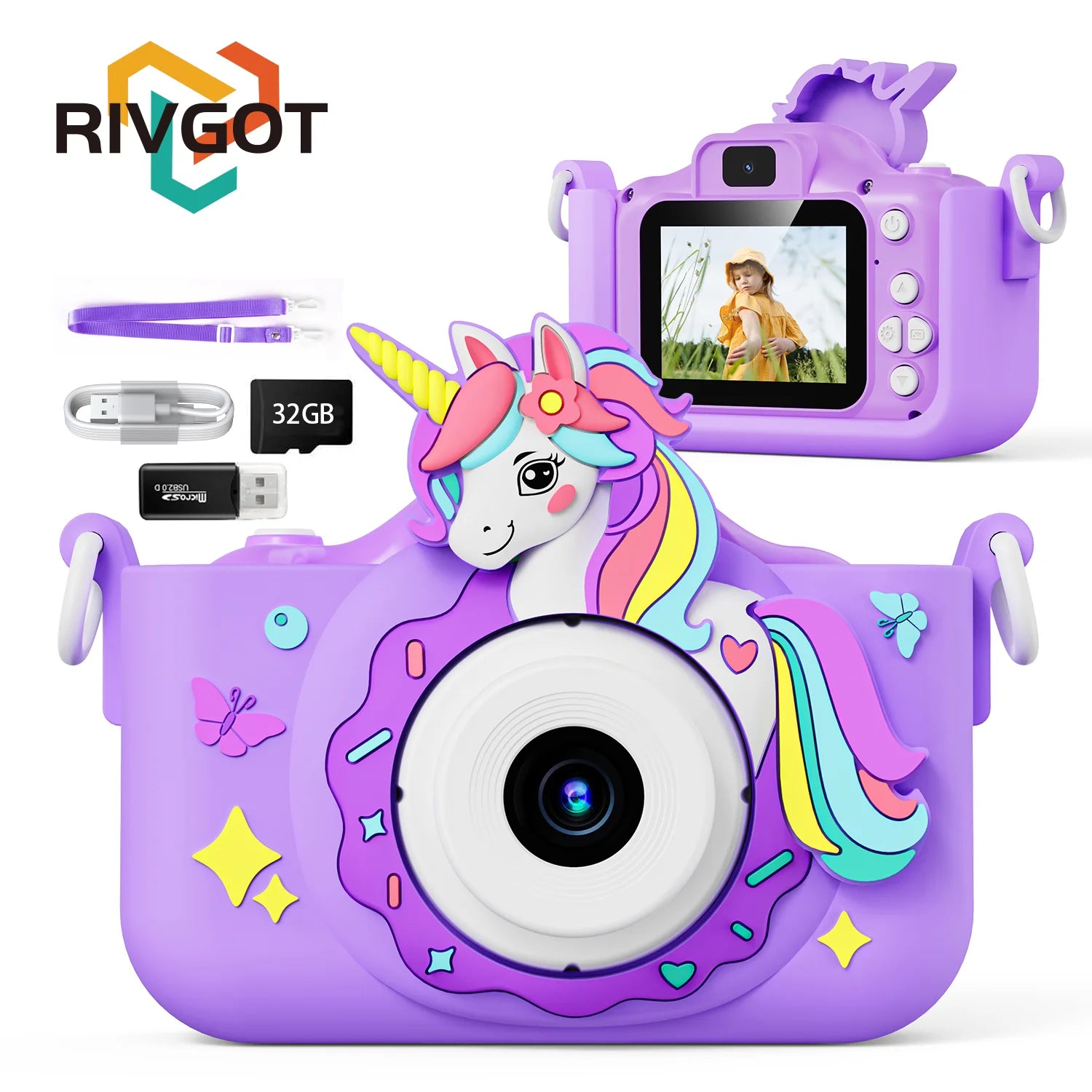 Children Camera with 32GB Card Toys for 3-12 Years Old Kids HD Digital Video Camera Protective Silicone Cover Birthday Gifts