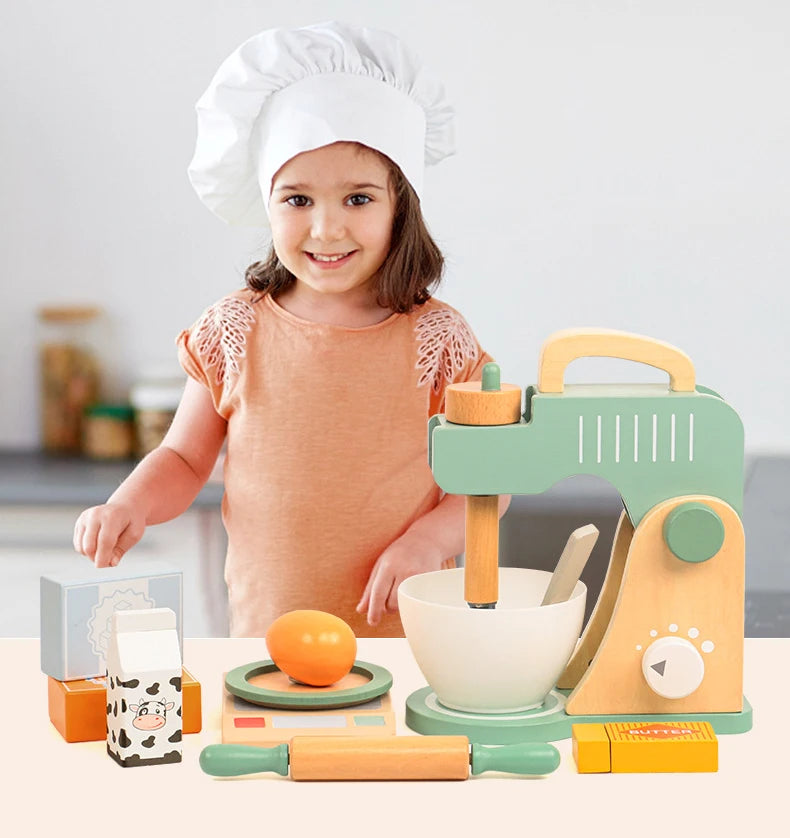 Wooden Kitchen Pretend Play Toy Kids Wooden Toys Coffee Maker Set Cake Ice Cream Tea Playset Toddler Learning Educational Toys