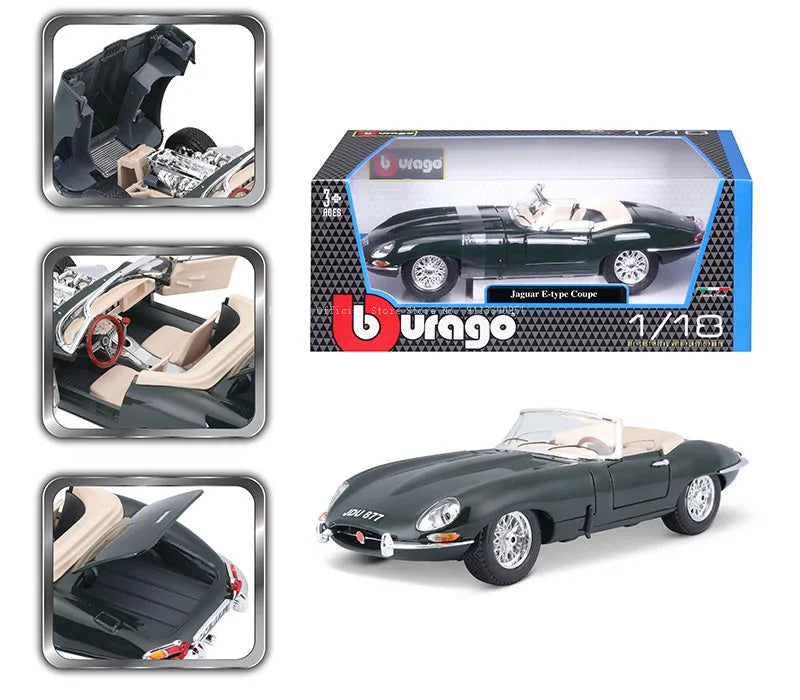 Bburago 1:18 Scale Jaguar E-type Cabriolet Alloy Luxury Vehicle Diecast Pull Back Cars Model Toy Collection Gift