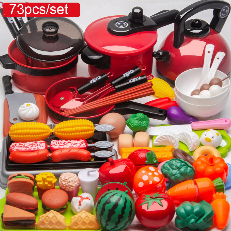 Kids Simulation Kitchen Toy Accessories Toddler Pretend Play Kitchen Toy with Cookware Steam Pot, Toy Cutlery, Cut Play Food