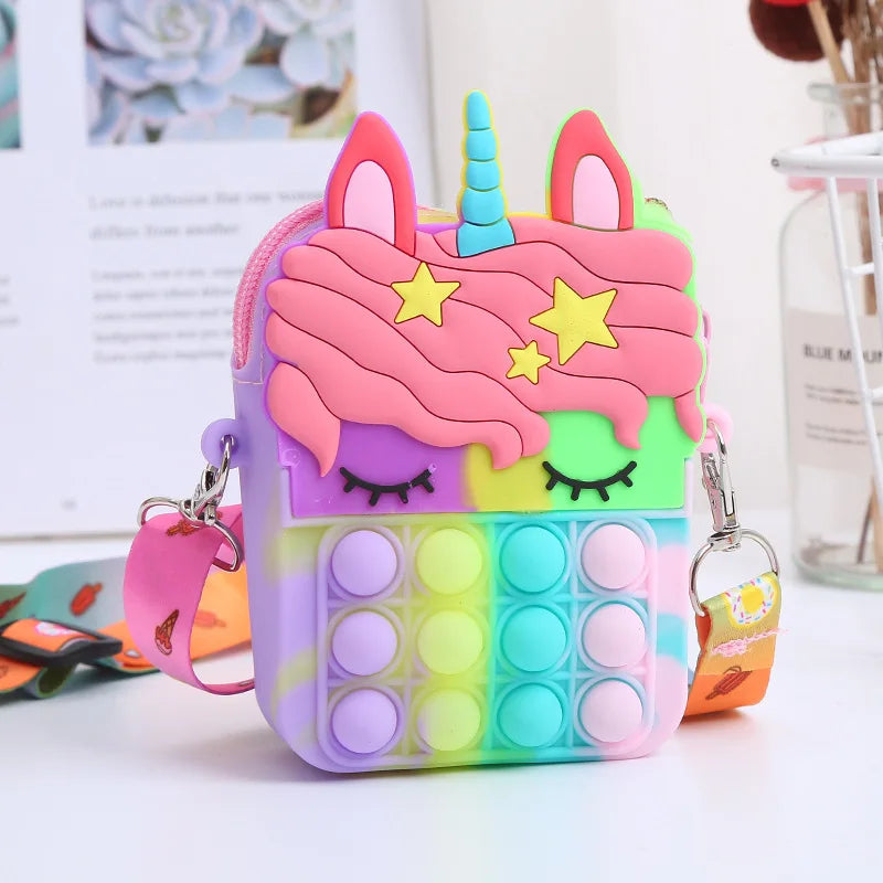 Rainbow Unicorn Bag Fidget Toys for Girls Decompression Stress Relief Funny Messenger Bag Coin Purse Children Gifts Juguetes