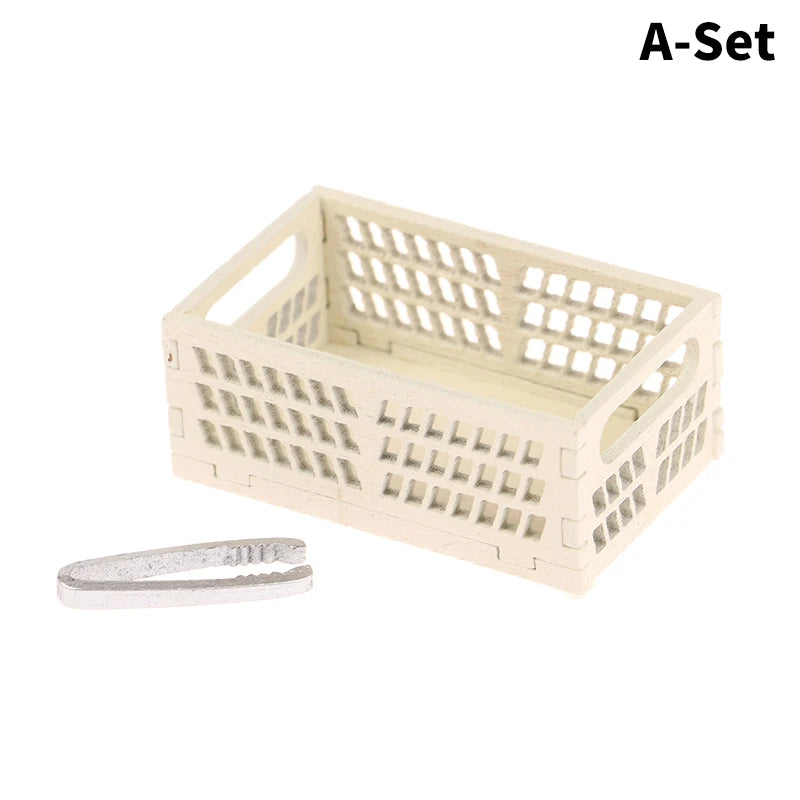 1 Set 1:12 Dollhouse Miniature Bread Rack Cake Shelf Storage Box/Basket W/Baking Clip Scene Decor Doll House Accessories