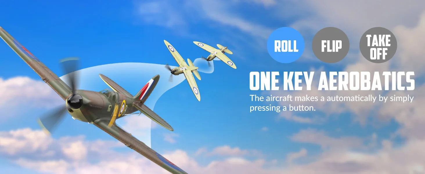 Spitfire RC Plane 2.4G 4CH  EPP 400mm Fixed Wingspan Remote Control Fighter One-key Aerobatic RTF 761-12 RC Aircraft