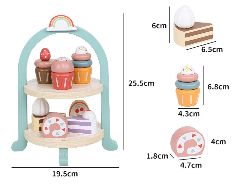 Wooden Kitchen Pretend Play Toy Kids Wooden Toys Coffee Maker Set Cake Ice Cream Tea Playset Toddler Learning Educational Toys
