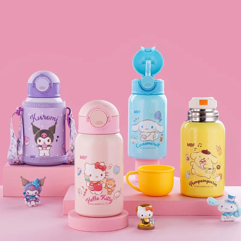 Sanrio Kuromi Thermal Cup Set 500ML My Melody Cartoon Children's Insulation Cup Stainless Steel Water Bottle with Straw Kid Gift