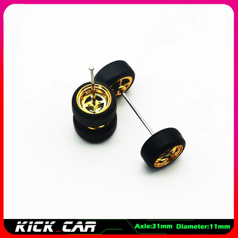 Metallic Color 1/64 Wheels With Rubber Tires 1 Set(4pcs)  Plastic Basic Modified Parts Vehicle Toy For Hotwheels Tomica Mini GT